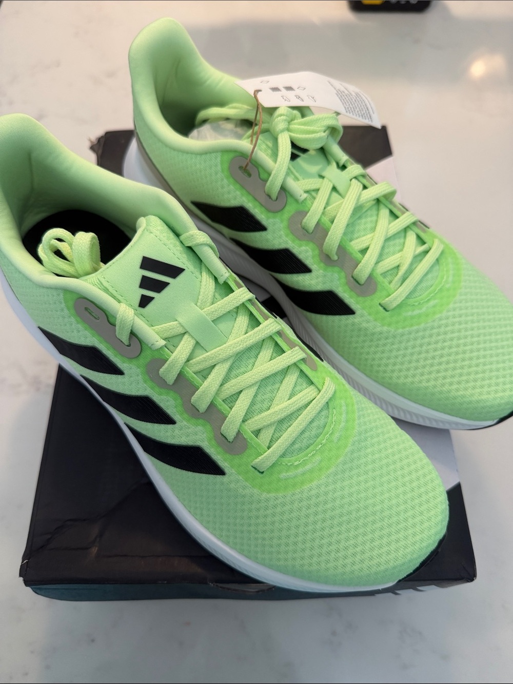 adidas men’s Runfalcon 3.0  Neon Green Running Shoes with Black Stripes